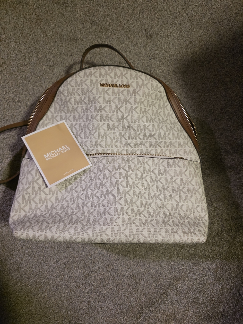 Michael Kors Beige and Brown MK Logo Backpack